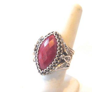 Ottoman Silver Jewelry Marquise Red Corundum Ring Size 8